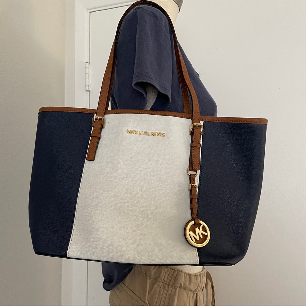 Michael Kors Navy and White Tote Bag